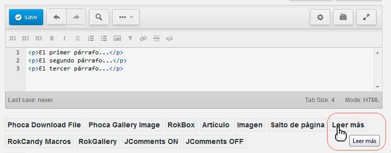 Pulsamos para insertar un código de salto de página