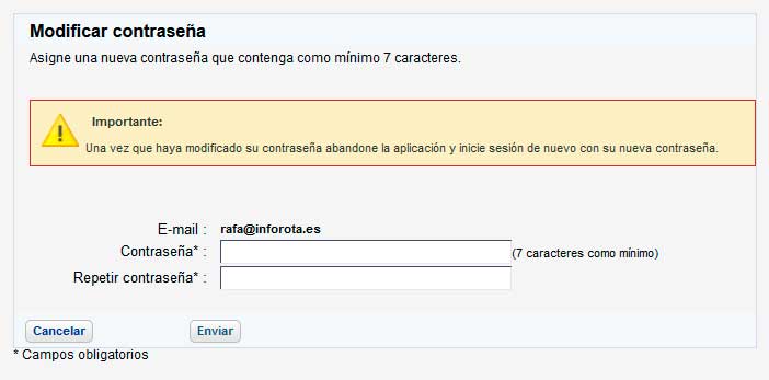 Cambiamos la contraseña a través del formulario