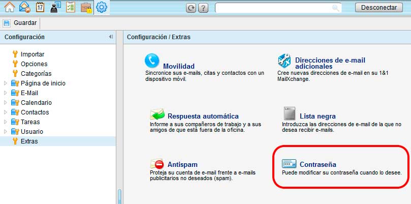 Se despliegan las opciones de configuración dentro del menú Extras