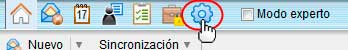 Barra de herramientas con acceso a la configuración