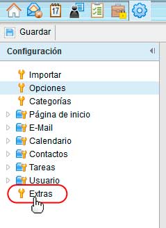 Seleccionamos la opción extras del menú de configuración