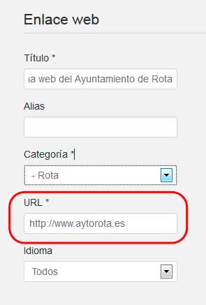 Introducimos la dirección del enlace en el campo URL