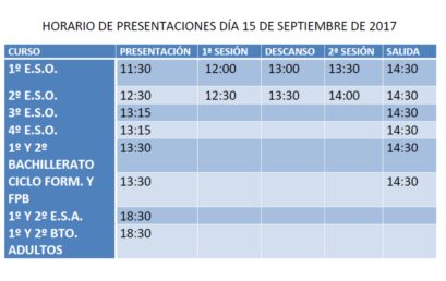 HORARIO DE PRESENTACIONES DÍA 15